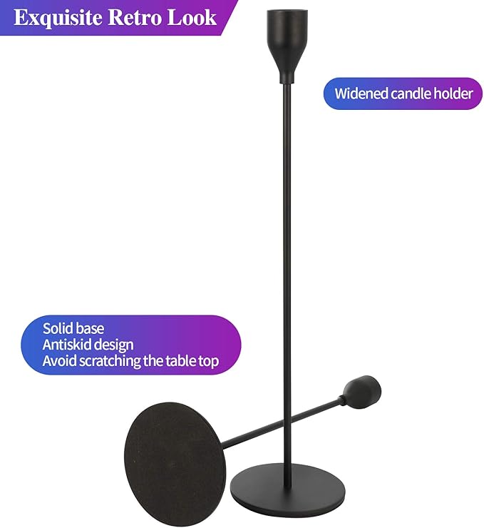 Set of 6 Black Taper Candle Holders Decorative Candlestick Holder for Home Decor, Wedding, Dinning, Party, Anniversary (Black)