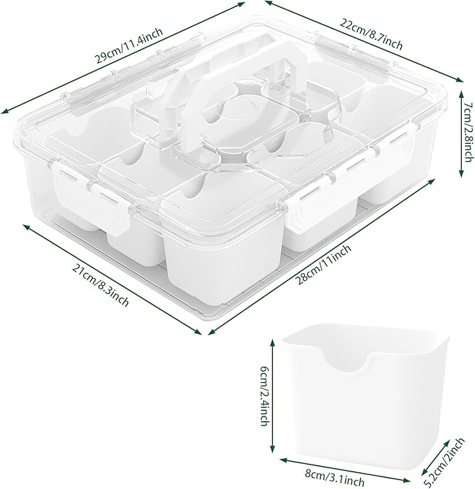 REBECAT Divided Serving Tray with Lid and Handles 9 Compartments Snack Box Container Charcuterie Organizer Snackle Box Container for Candy,Nuts,Fruits,Snacks,3 Pack,White