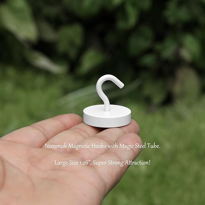 Neosmuk Magnetic Hooks, Cruise Ship Essentials, 120lb+ Heavy Duty Magnetic Hooks for Cruise Cabins, Refrigerator, Grill, Hanging, and Travel | Extra Strong Must-Haves Magnet Hook,White,Pack of 20