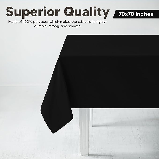 Utopia Kitchen Square Table Cloth 2 Pack(70x70 Inches, Black), Tablecloth Machine Washable, Polyester Table Cover for Dining, Buffet Parties, Picnics, Events, Weddings and Restaurants