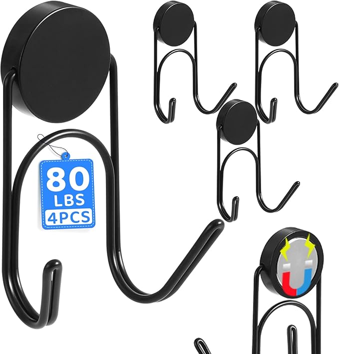 Magnetic Hooks 80Lbs+ 2026 Cruise Essentials Magnet Hook Heavy Duty Magnets Hanging Hooks for Refrigerator Grill Toolbox Cabins Outdoor 4 Pack (Black)