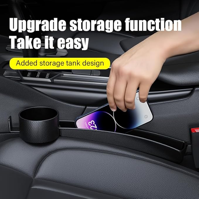 Car Seat Seat Filler 2-Piece Set to Fill the Void Between the Seat, Seat Blocker to Prevent Items from Dropping, 4-in-1 Multifunctional Water Cup Holder Hook, Large Capacity Storage, Universal for SUV, Sedan, Truck