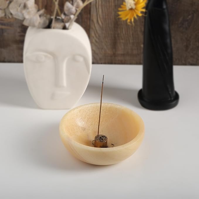 Koville Mexican Natural Onyx Incense Holder, Incense Holders for Sticks, Sturdy Incense Burner Ash Catcher, Ideal for Meditation, Relaxing, Easy to Clean(Mexico Onyx)