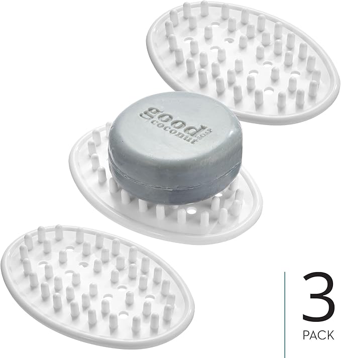 iDesign Soap Saver for Bar Soap - Soap Dish Holder for Bathroom Sink - Set of 3 - White