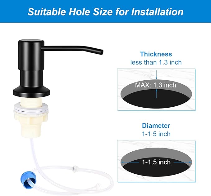 Soap Dispenser for Kitchen Sink, Upgrade Built in Sink Soap Dispenser, Countertop Sink Soap Dispenser Pump with 47" Extension Tube kit, No Need More Refills (Black)