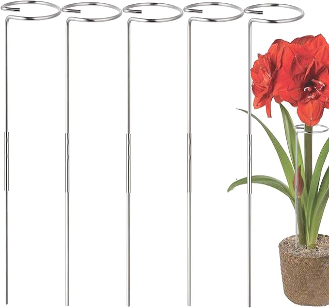 30 Inch Or 16 Inch Plant Stakes for Flowers - 5 Pack (DIY), Stainless Steel Garden Tall Single Stem Support Stake Plant Cage Support Rings with Adjustable Height Fit Flowers, Plant Stable