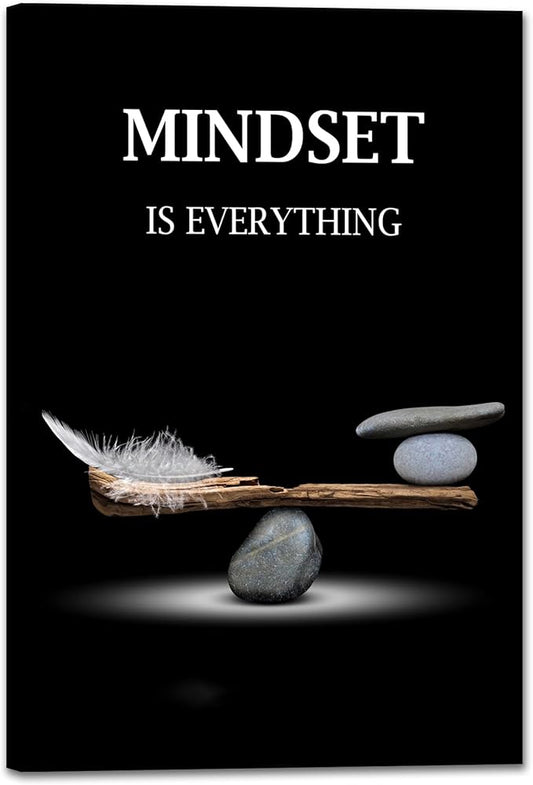 SKASNFAI Mindset Motivation Office Wall Art Zen Stone Canvas Print Pictures Wall Decor Framed Positive Quotes Posters for Living Room Bedroom Decoration (28L x 44W)