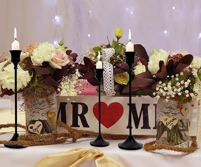 Matte Black Taper Candle Holder Set of 6, Tall Candlestick Holders, Metal Vintage Candle Stickers Long Holder Set, Pillar Decorative Candle Holder Fits 3/4 Inch Candle for Wedding, Dinner, Party…