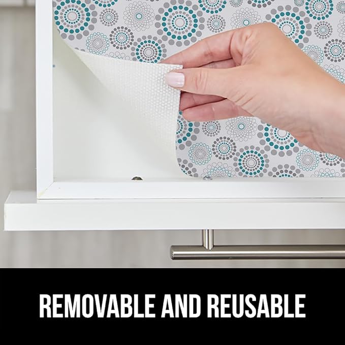 GORILLA GRIP DripGuard Shelf Liner, Non-Adhesive Drawer and Kitchen Cabinet Protector, Strong Grip Slip Resistant Underside, Smooth Surface Liners for Cabinets, Bathroom Closets, 17.5x240 Inch, Spiral