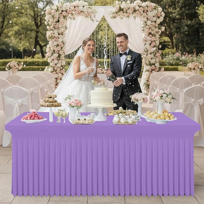 Smiry Spandex Tablecloth 2 Pack, Elastic Fitted Stretch Tablecloth for 6FT Rectangle Tables, Waterproof Washable Table Cover Skirt for Wedding, Banquet & Parties (Lavender, 72Lx30Wx30H Inch)