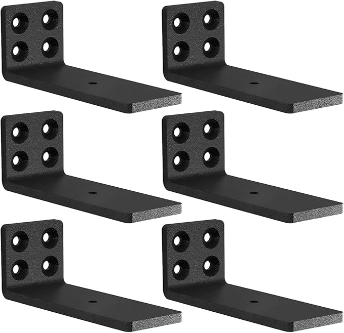 MLOQI 6 Pack Floating Shelves Brackets, L Brackets for Shelves, Brackets for Wood Shelves, 5mm Thick Hidden Shelf Brackets Up to 50KG Capacity (5 Inch)