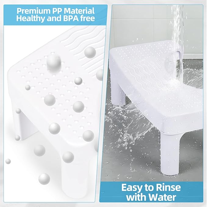 Resze Toilet Stool For Adults, 6.7" Squatting Potty, Non-Slip Bathroom Stool, Toilet Stool Squat Adult, Poop Stool For Bathroom,Portable Foot Rest For Travel, Adults, Seniors, Kids, Lightweight, White