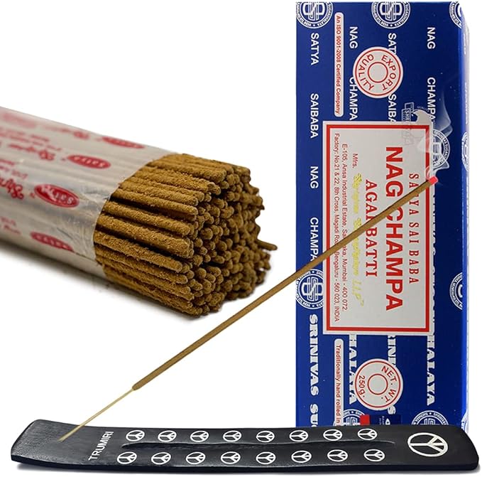 TRUMIRI Incense Stick Holder Bundle with Satya Sai Baba Nagchampa 250g Bulk Incense Sticks Nag Champa Agarbatti - Pack of 1 (Approx 250 Insence-Sticks)
