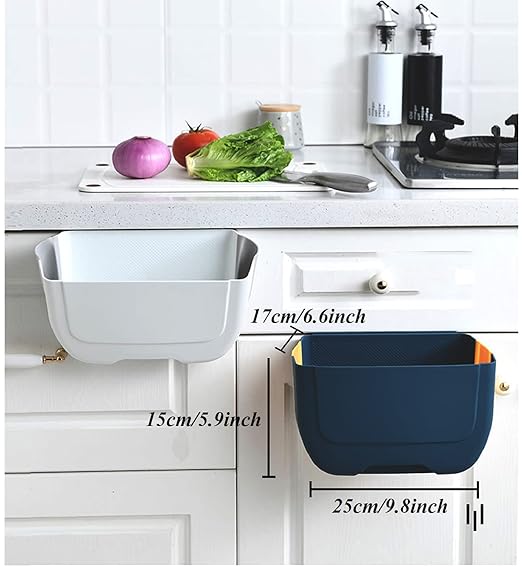 Hanging Folding Mini Trash Can for Kitchen Cabinet Door, Small Collapsible Garbage Bin Under Sink,Wall Mounted Folding Waste Bin- Mini Garbage Container for Cabinet/Bedroom/Bathroom 3L (Blue Yellow)