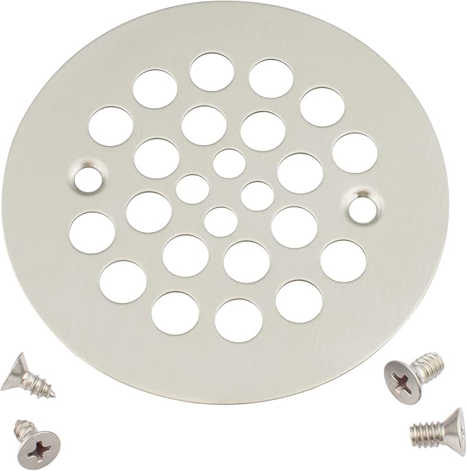 Artiwell 4-1/4" Shower Strainer Drain Trim Set, Screw-in Shower Strainer Drain Cover, Plastic-Oddities Style Replacement Strainer Grid, Machine & Self-Tapping Screws Included (Brushed Nickel)
