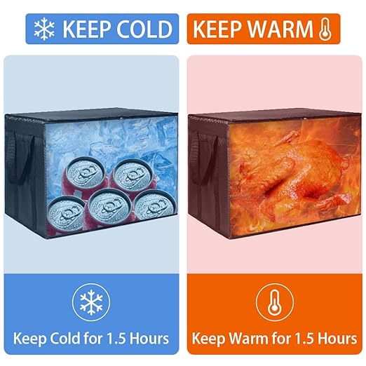 2PK Insulated Food Delivery Bag, XXX-Large Insulated Grocery Bags, Cooler bags, Food Carrier Catering Bag, Commercial Food Warmer bag for Delivery Drivers, Black