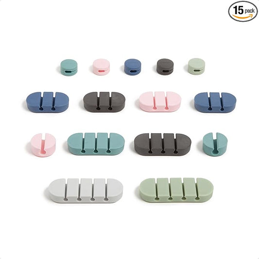 U Brands Adhesive Cord Organizers, Set of 15 Cable Clips, Office Desk Accessories, Office Supplies, Assorted Colors