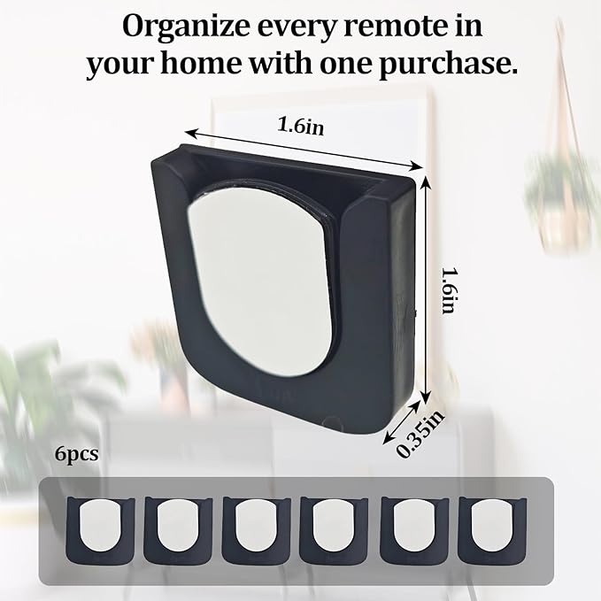 Magnetic Remote Control Holder Wall-Mounted Remote Holder Adhesive Strips Easy Installation for TV, Fan, and AC Remotes to Organize Home & Office (6 Pack)