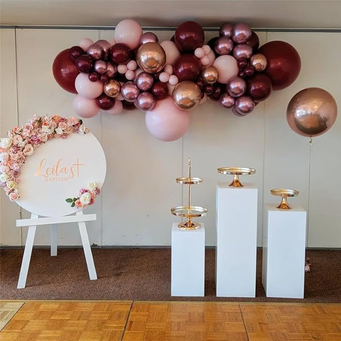 Burgundy Pink Balloon Garland Arch Kit, Burgundy Ruby Red Dusty Purple Pastel Pink Metallic Rose Gold Confetti Balloon Arch Kit for Women Girls Birthday Wedding Baby Bridal Shower Party Decorations