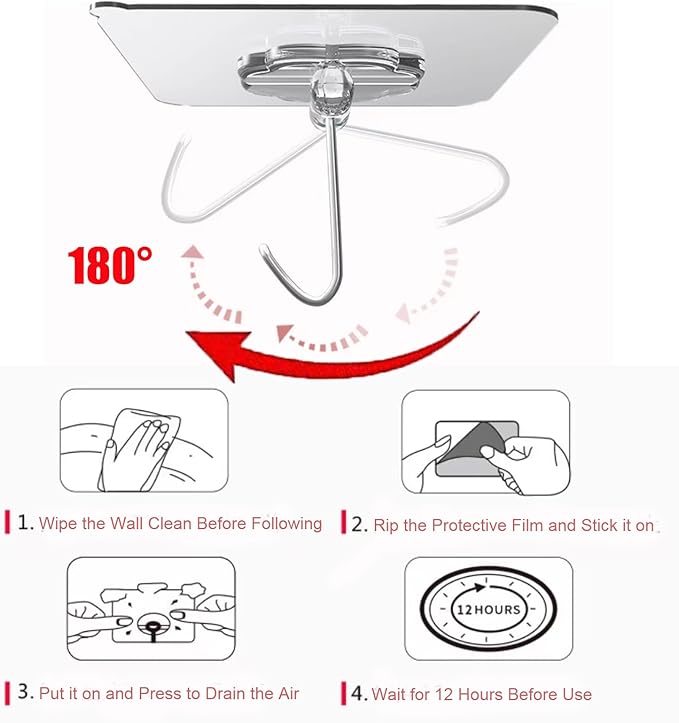 DDMY Heavy Duty Hook 24 Pack Self Adhesive Hooks for Hanging Wall Hooks Transparent Reusable Waterproof Adhesive Sticky Hook for Kitchen Curtain, Towel Bathroom,Coat Shower Door Utility No Damage