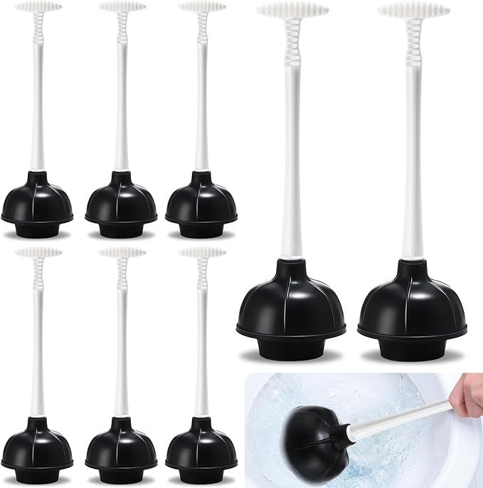 Teenyyou 6 Pcs Toilet Plunger Bulk Heavy Duty Plunger for Bathroom Double Thrust Rubber Force Cup Toilet Bowl for Drain Clog Remover Commercial Industrial Use Black 16.73 Inches