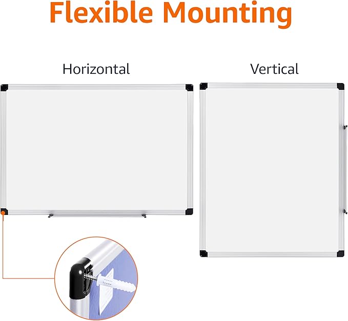 Amazon Basics Magnetic Dry Erase Whiteboard, 36 x 48-inch, Aluminum Frame, Silver/White, Easy to Install