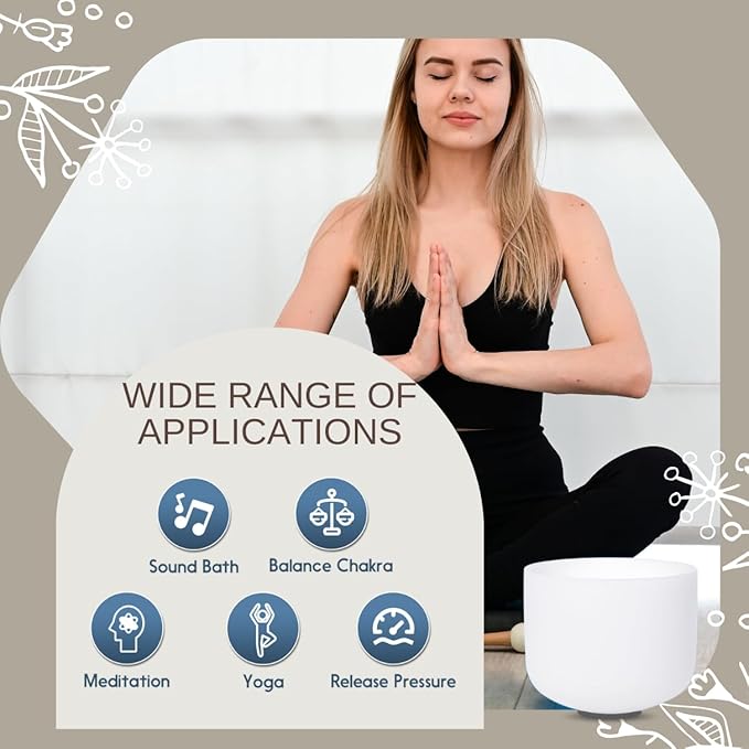 8 inch White G Note Throat Chakra Quartz Crystal Singing Bowl, for Healing Mindfulness Meditation Yoga Sound Baths, with Rubber Mallet O-ring