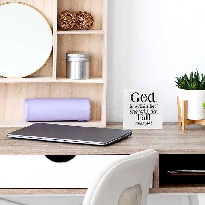 God is Within Her She Will Not Fall, Christian Gifts Wooden Box Sign, Christian Bible Verse Religious Decor Rustic Farmhouse Home Office Table Decorations Wood Block Plaque