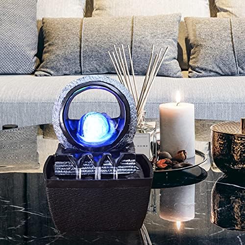 WICHEMI Indoor Fountain Tabletop Fountain Mini Waterfall Fountains Relaxation Water Feature Feng Shui Zen Meditation Desktop Fountain with Rolling Ball for Home Office Indoor Spaces Decor (Style 2)