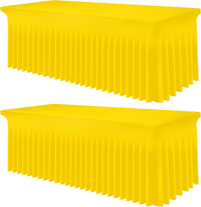 Smiry Spandex Tablecloth 2 Pack, Elastic Fitted Stretch Tablecloth for 6FT Rectangle Tables, Waterproof Washable Table Cover Skirt for Wedding, Banquet & Parties (Yellow, 72Lx30Wx30H Inch)