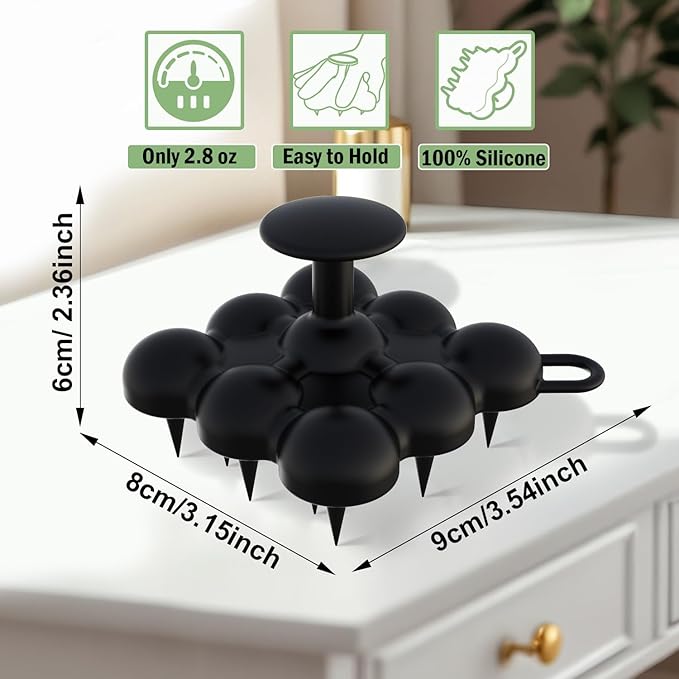 Silicone Scalp Massager Shampoo Brush for Hair Growth, Dandruff Removal & Wet/Dry Care, Hair Scrubber Scalp Stimulator Exfoliator Brush with Soft Bristles for Men & Women, Black