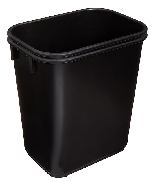 Amazon Basics Small Rectangular Commercial Office Wastebasket, Easy to Clean, 3 Gallon, Black, 2-Pack