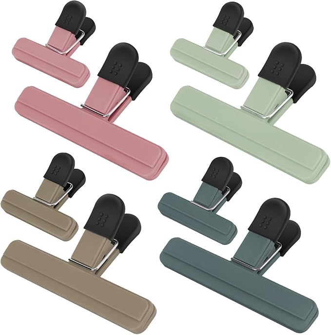 TACGEA Chip Clips, 8 Pack Food Clips, Upgrade Wide Open Bag Clip for Food Storage with Air Tight Seal Grip Neutral Color (4 x L, 4 x S)