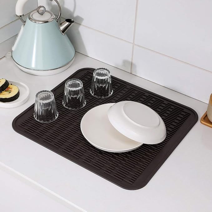 MicoYang Silicone Dish Drying Mat for Multiple Usage,Easy clean,Eco-friendly,Heat-resistant Silicone Mat for Kitchen Counter or Sink,Refrigerator or Drawer Liner Coffee XL 18 inches x 16 inches