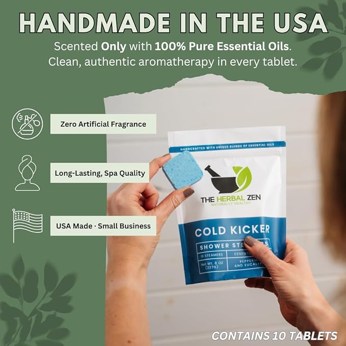 Cold Kicker Shower Steamers Aromatherapy for Sinus Relief - USA Made - Peppermint & Eucalyptus Shower Bomb Tablets – Self Care Gifts for Women and Men – Soothing Natural Essential Oils (20 Pack)