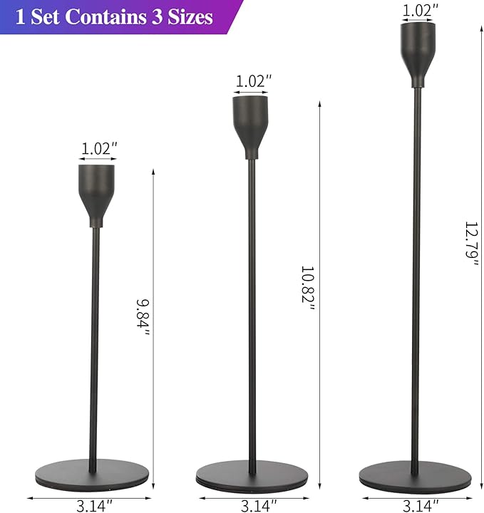 Set of 6 Black Taper Candle Holders Decorative Candlestick Holder for Home Decor, Wedding, Dinning, Party, Anniversary (Black)