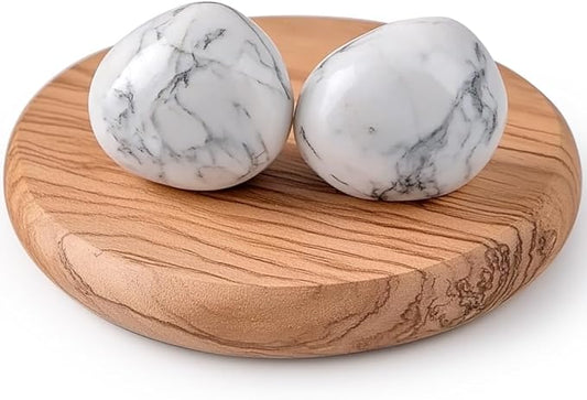 Polished Howlite Crystal Stones - 2 Pcs of 1.2" Worry Stone for Anxiety, Pocket Palm Stone Super Large Handpicked Natural Tumbled Gemstones for Meditation, Reiki, Chakra Healing, Home Decor