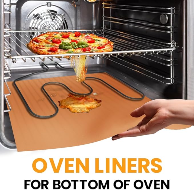 Copper 2 Pack Heavy Duty Non Stick Teflon Oven Liners Mat, Large Thick Liners for Bottom of Electric Oven Gas Stove Microwave Charcoal or Gas Grills 17"x 25" BPA and PFOA Free