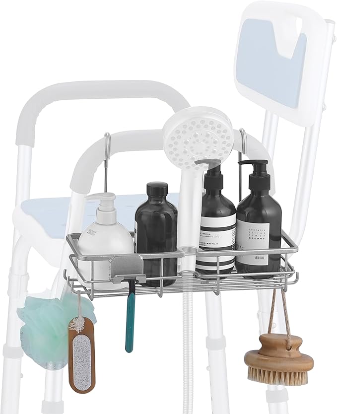 OrgCreator Rustproof Hanging Shower Caddy for Shower Chair, Stainless Steel Bathroom Basket for Bath Chair Bench,Showers Caddy Chair, Shampoo Bottle Holder for Elderly, Pregnant, Handicap, Patient