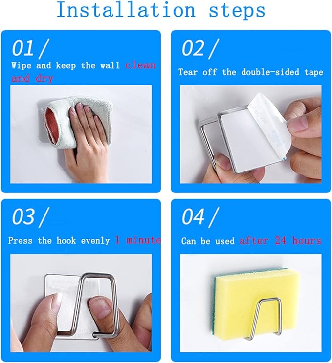 LEFTSTARER 4 Pack Sink Sponge Holder for Kitchen Sink Premium SUS304 Stainless Steel Rustproof Waterproof Quick Drying Small Strong Adhesive Sponge Holder (4)