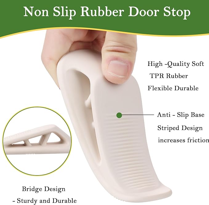 Fursafe&Q Rubber Door Stoppers for Bottom of Door, Door Stop Wedge with Holder, Heavy Duty Doorstops 4 Pack, Wall Protector for Home & Office & School & Commercial Doorstop Keep Open Stack White