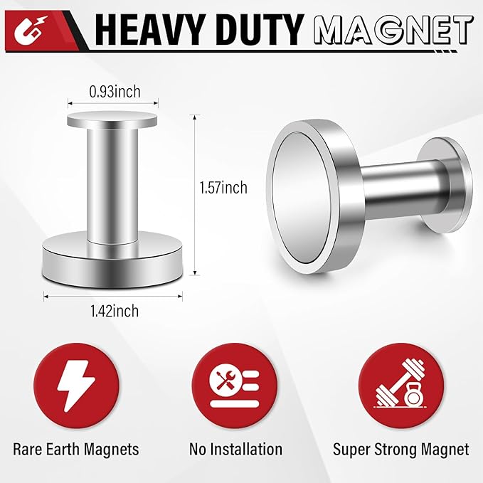 Magnetic Hooks for Cruise Cabins, Silver 150lb Extra Strong Heavy Duty Magnets, Magnetic Coat Hook, Heavy Duty Magnets for Wreath, Classroom, Hanging, Grill, Cruise Ship, Camping, 6Pcs
