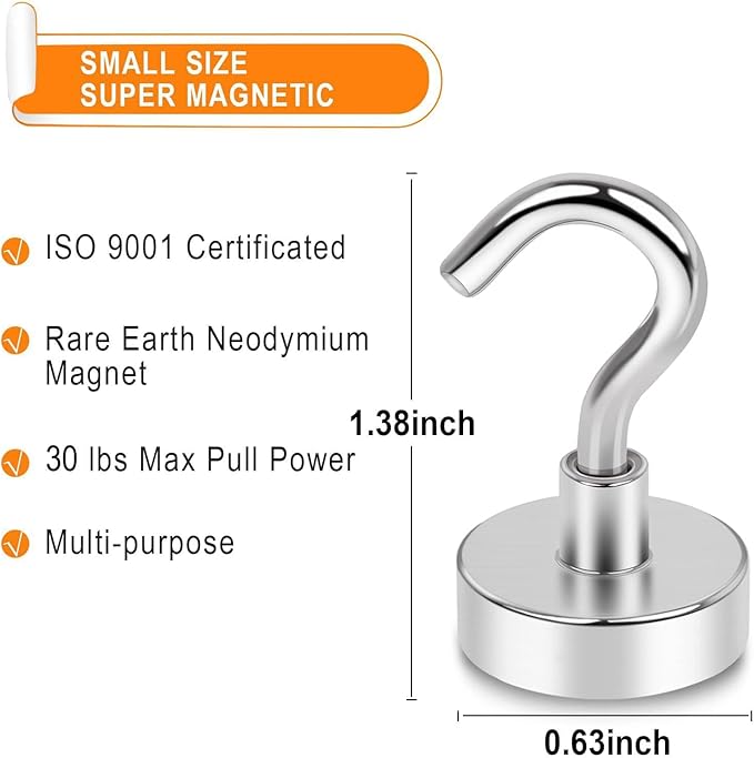 MIKEDE Magnetic Hooks,30lbs Strong Magnets Hooks Heavy Duty, Extra Strong Cruise Hook for Hanging, Industrial Metal Refrigerator Hooks for Cruise Cabins, Fridge, Kitchen, Grill-36 Pack