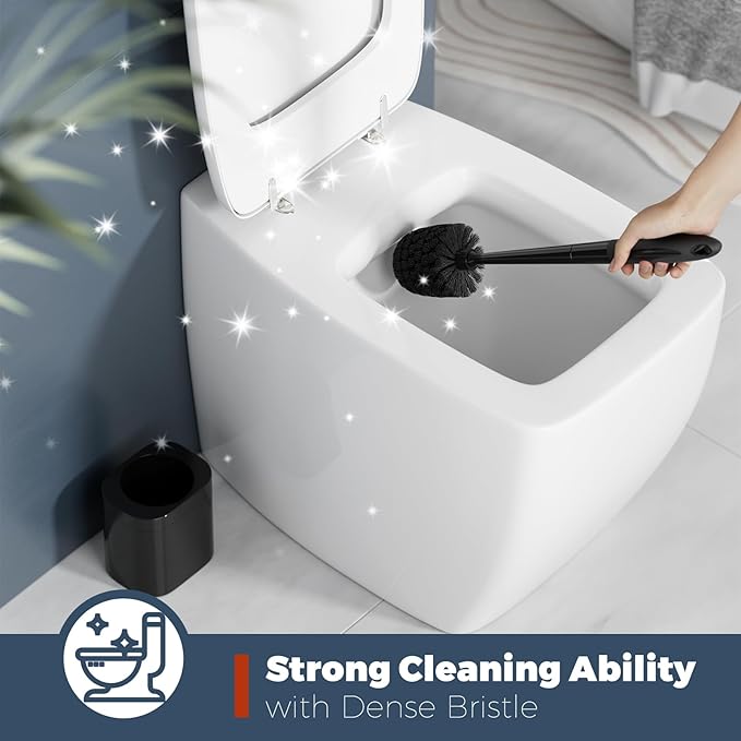 Holaloha Toilet Brush, 2 Pack Toilet Brush and Holder Set Bathroom Accessories, Toilet Bowl Brush and Holder for Bathroom, Black