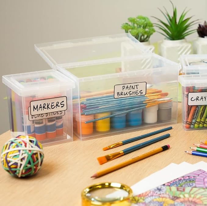 Bostitch Konnect Storage Containers with Lids, Organizer, Clear Plastic Box, Stackable Nesting Bins, 3-Piece Bundle, 1 Large, 2 Medium