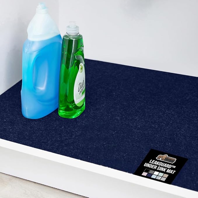 GORILLA GRIP LeakGuard Non-Adhesive Under Sink Mat for Kitchen Cabinet, 24x60, Waterproof Quick Dry Shelf Liner, Durable Absorbent Felt Mats for Bathroom Sinks, Cabinets, Dresser, Easy to Trim, Navy