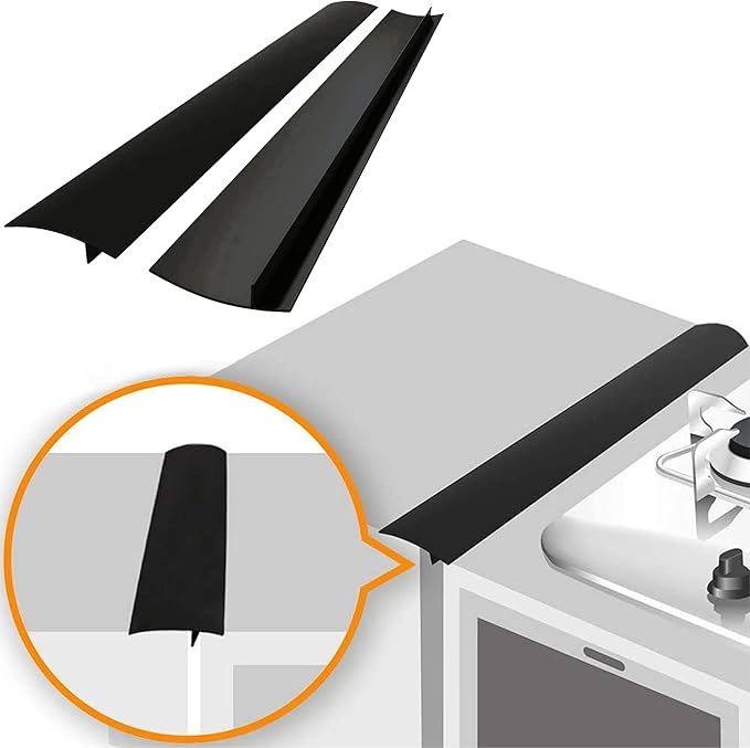 Linda's Essentials Silicone Stove Gap Covers (2 Pack), Heat Resistant Oven Gap Filler Seals Gaps Between Stovetop and Counter, Easy to Clean Stove Gap Guard (21 Inches, Black)