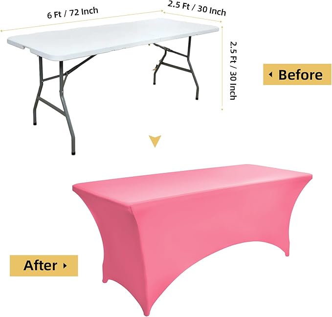 ZarzaaSik 2-Pack 6ft Spandex Table Covers for Rectangle Standard Folding Tables - Wrinkle Resistant Stretch Tablecloths - Ultimate Fitted Table Protector for Parties, Trade Shows, Banquet
