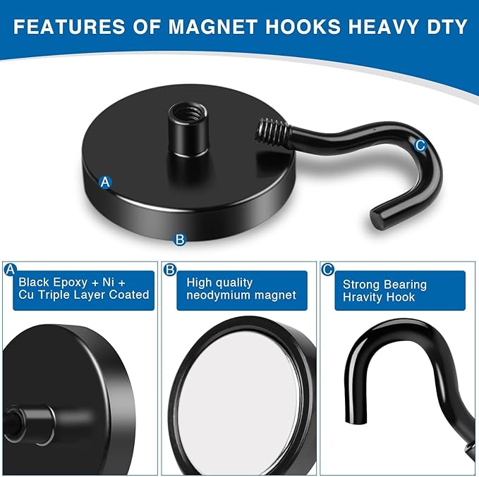 LOVIMAG Magnetic Hooks for Cuise Cabins, 170lbs+ Magnet Hooks Cruise Essentials 2026, Strong Magnets with Hooks Heavy Duty for Toolroom, Garage, Grills -25 Pack Black
