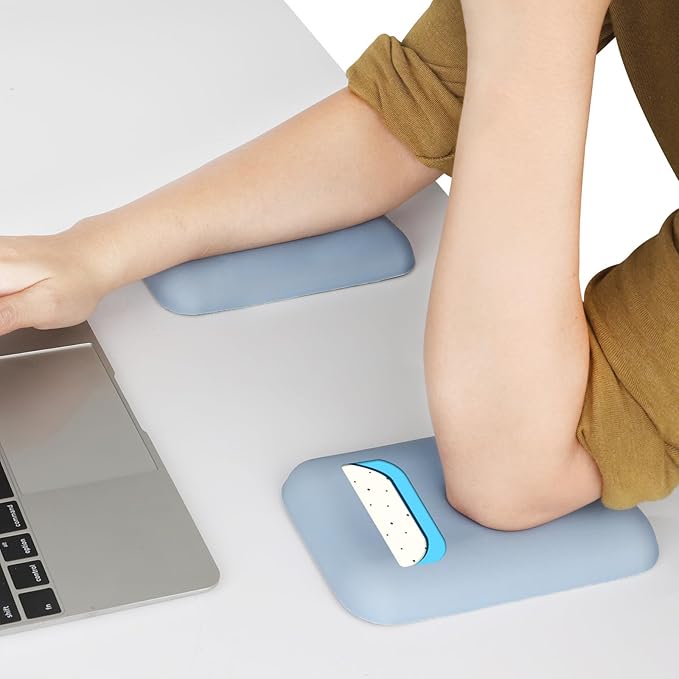 Leolee Elbow Rest Pads for Desk, Upgraded Gel Memory Foam Ergonomic Wrist Rest Pad Arm Rest Pads with Non-Slip Base, Cushion Support Relieve Elbow and Wrist Pain for Computer, Office, 2 Packs, Blue